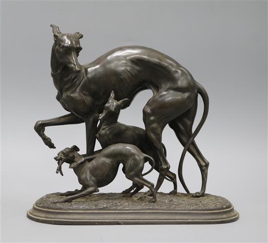 A spelter model of greyhounds height 27cm